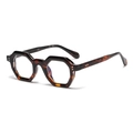Polygon tortoiseshell frame sunglasses with high quality acetate and metallic rivets detail - Anti-Blue Light Plain Lens / Black Tortoiseshell Frame Clear Lens