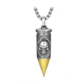 Retro bullet pendant necklace with skull carving and gold tip on a silver box chain - TD-64 Bullet Skull Pendant Only (No Chain)