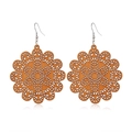 Macro detail of hollow mandala pattern on brown wooden earrings with metal hooks - Style 14/Mandala Pattern Hollow Brown