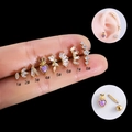 Set of 8 gold stainless steel stud earrings with zircon inlay and screw ball back - Cluster Style (1#) / Gold