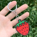 Handheld bohemian strawberry beaded keychain with red seed beads and silver ring - Strawberry