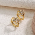 Elegant gold flower hoop earrings with sparkling clear crystals and detailed petals - White (YH501)