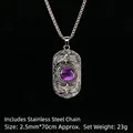 Collana vintage con aquila argentata, pietra viola e catena lunga 70 cm per uomo - Doppia Aquila Occhio Viola