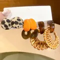 Bohemian style earring set featuring leopard fabric studs and woven raffia hoops - Leopard/Brown/Amber (16# Silver Earring Post)