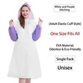 Unisex white and purple EVA raincoat with drawstring hood and elastic cuffs - One Size / White & Purple Patchwork (Adult Elastic Cuff)