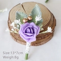 Forest style purple rose wedding boutonniere with gold beads and white twine detail - Lilac Purple