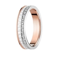 Classic two-tone 18K rose gold and white gold ring with geometric textures and diamonds - Style 4 / Size 6