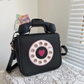 Creative black vintage telephone handbag with heart dial detail and shoulder strap - Large / 23x20x11cm / Black
