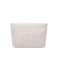 Minimalist white quilted floral makeup bag with textured flower pattern and zipper - White