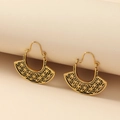 Vintage gold hollow-out fan-shaped earrings with intricate mandala patterns and hooks - Antique Gold (4544)
