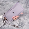 Long lavender multi-card wallet with zipper buckle and detachable wrist strap - Purple