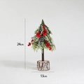Mini sapin de Noël artificiel de 24 cm avec baies rouges et pomme de pin sur bois - Sapin de Noël de Bureau Style B