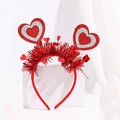 Close-up of a red Valentine's headband featuring large glittery hearts and silver wire details - Red Silver Edge Large Heart Headband (No. 15)