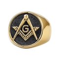 Anello con sigillo massonico vintage in acciaio inossidabile oro e nero con simbolo G - US 8 / Oro