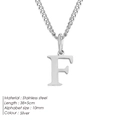 Silver stainless steel initial F pendant necklace for women with adjustable chain - Letter Style(F) (CDNP014) / Silver