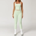 Muntgroene yogaset met haltertopje en compressieleggings met hoge taille voor sport - S / Tank + Lange Broek / Muntgroen
