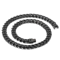 Hip hop black stainless steel flat Cuban link chain bracelet with press buckle clasp - Black Necklace (KN225380-Z) / 45cm