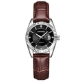 Men's quartz watch with brown crocodile embossed leather strap and black dial - Brown Strap Silver Case Black Dial Women's