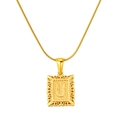 Golden square necklace with embossed letter U and intricate hollowed lace edge detail - Letter U