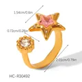 Detailed macro view of star-shaped zircon ring with pink gemstone and size measurements - Pink Star Zircon Gold Style (HC-R30492)