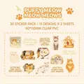 30er Set süße Katzen-PVC-Sticker mit 15 einzigartigen handgezeichneten Glitzersand-Designs - Blätterteig-Miau
