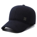 Casquette de baseball en laine bleu marine pour homme avec texture et protection thermique - Réglable / Bleu avec étiquette carrée