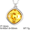 Collier minimaliste avec pendentif en cristal jaune de 14mm à coupe coussin carrée - Jaune Vif (KN84646-GC)