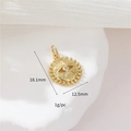 Golden evil eye pendant with zircon inlay for jewelry making, 18.1mm x 12.5mm size - H-11617 (Simple Eye Shape)