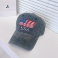 Close-up of vintage washed dark gray cotton baseball cap with USA flag embroidery - Adjustable / Dark Gray