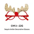 Christmas glasses frame with red round rims and sparkling gold sequin reindeer antlers - Gold Sequin Little Reindeer Glasses