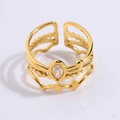 Golden multi-layer titanium steel ring featuring an marquise-cut clear gemstone inlay - White Star Style (JZ27-1)