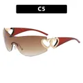 Y2K wraparound sunglasses with gradient brown lenses and gold heart side detail - Tea Frame Double Tea