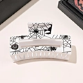 Weiße Halloween Haarklammer mit schwarzem Spinnennetz und Kürbis Aufdrucken - Spinnennetz / Weiße Spinne