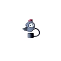 Dark grey cartoon skull silicone straw topper with red halo and wings for 10mm straws - Specter