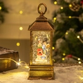 Lanterne de Noël bronze boule à neige avec trois bonhommes de neige et LED chaude - Bonhomme de neige avec balai