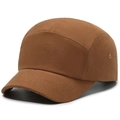Minimalist brown 5-panel camper cap in premium thick cotton canvas fabric - Deep Beige