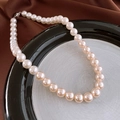 French vintage style pearl necklace with round ivory beads and S925 silver clasp - 39# Necklace-Pink-10mm Round