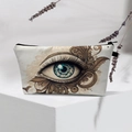 Canvas evil eye makeup bag on display stand with lavender decor for travel storage - 29-Beige Blue Pupil Texture