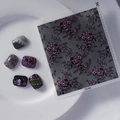 Macro detail of TS-092 floral nail stickers with black lace mesh and purple flower patterns - Black Lace Pink Floral Style (TS-092)