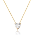 Detail of elegant gold necklace featuring a sparkling heart-shaped clear zircon pendant - Necklace-Clear