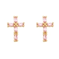 Orecchini a croce hip-hop con zircone rosa marquise placcati in oro su sfondo bianco - Rosa