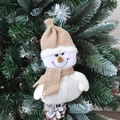 Knitted Christmas snowman hanging ornament with burlap hat and scarf for festive holiday tree - Linen Style Snowman Hanging Ornament