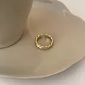 Adjustable open gold ring with twisted rope texture and oval pea design in 18K gold finish - Adjustable Open / Twisted Rope Ring
