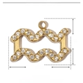Macro shot of gold stainless steel Aquarius charm showing dimensions 13mm by 9mm - Aquarius / Gold