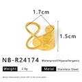 Detail of 18K gold stainless steel intertwined ring with size and weight dimensions - Adjustable Open / Asymmetric Hammered Gold Style (NB-R24174)