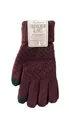 Burgundy winter knit touchscreen gloves with grey conductive fingertips and jacquard pattern - One Size / Dark Wine Red