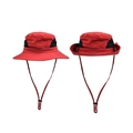 Detail of red quick-dry hiking hat with breathable mesh and adjustable chin strap - Red