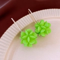 Retro round shell tassel earrings with gold hooks and bright neon green floral pendants - Gold Green (60# Ear Hook)