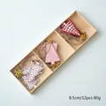 Set of 12 Nordic wooden Christmas tree pendants in red pink and white colors - Textured Painted Tree Style (12)