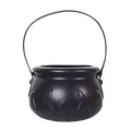 Classic black Halloween witch cauldron candy bucket with textured handle and flame details - Large Flame Cauldron